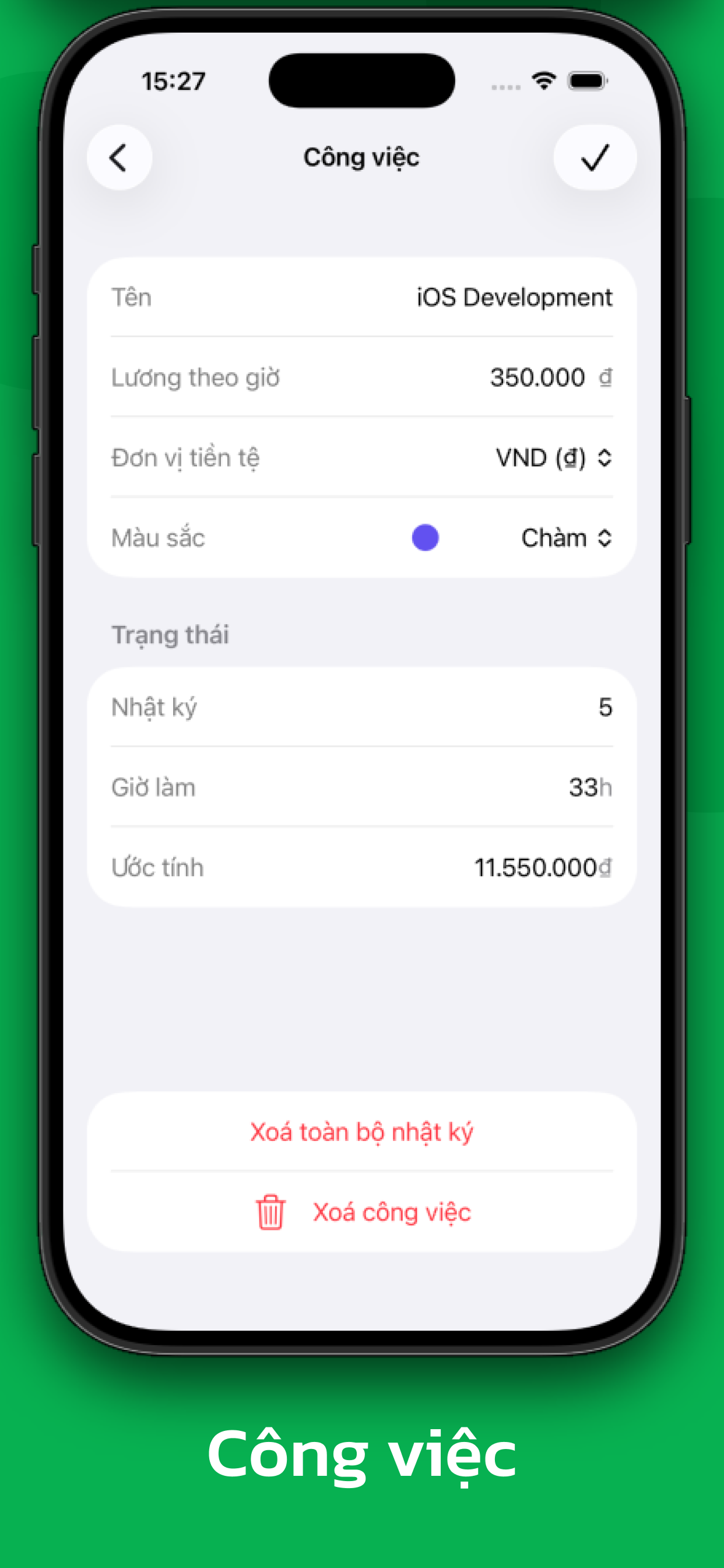 Chấm Công danh sách công việc